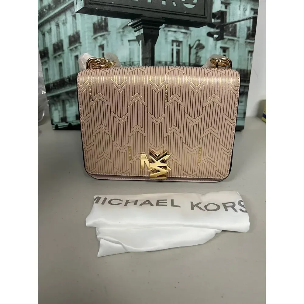 Michael Kors 30H8MOXL7M Mott Large Metallic Deco Leather Crossbody Bag - Picture 6 of 8